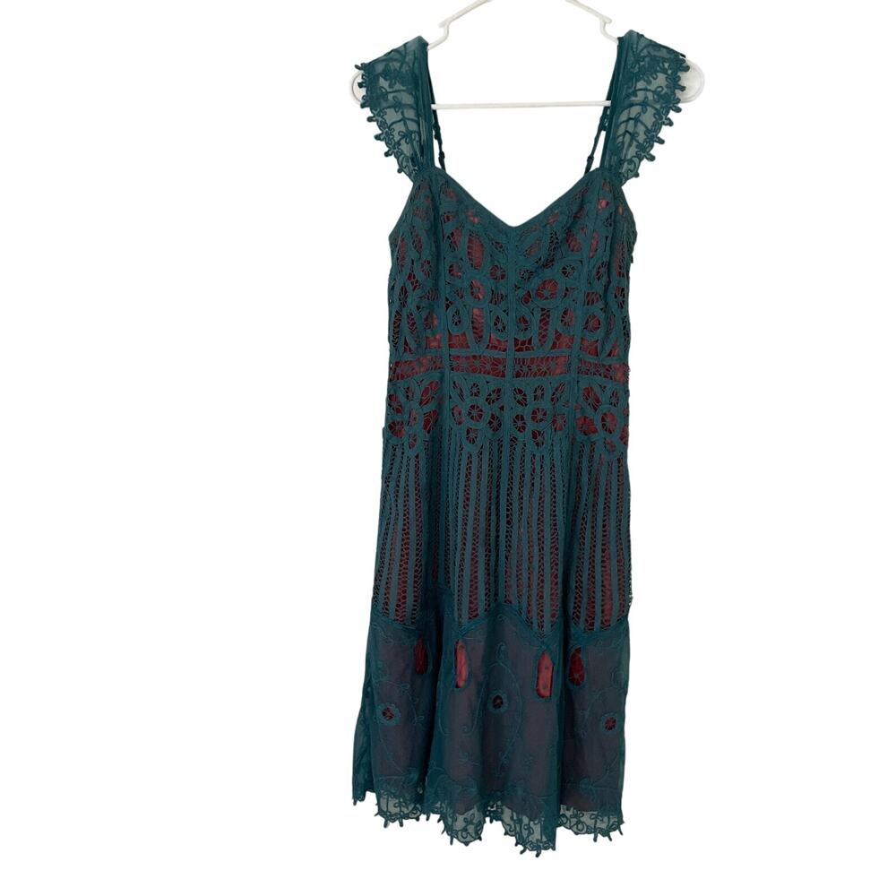 Vintage 90s Y2K Betsey Johnson Lace Crochet Overlay Cocktail Dress Blue Sz 2